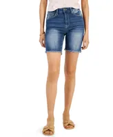 Dollhouse Juniors' Frayed High Rise Denim Bermuda Shorts