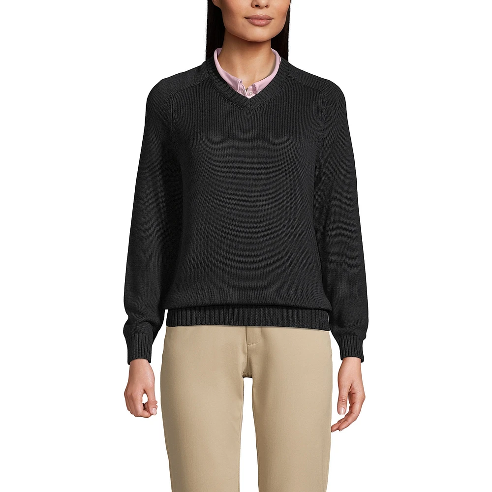 Lands' End Women's School Uniform Cotton Modal V-neck Sweater