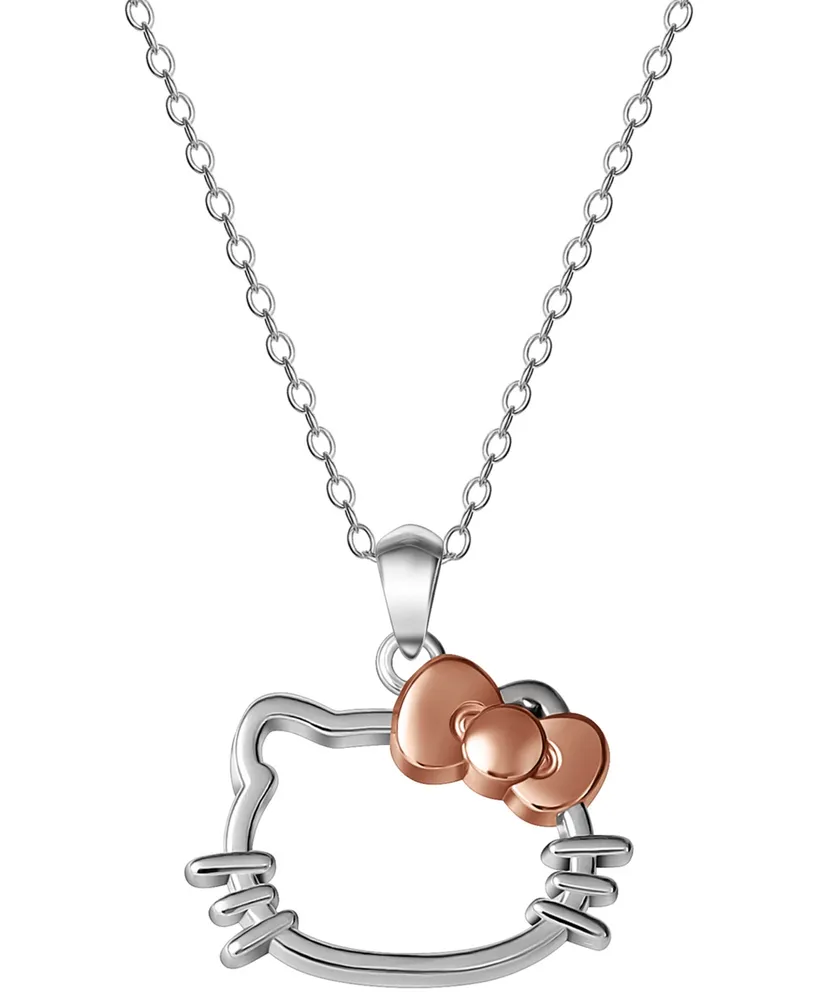 Giani Bernini Hello Kitty Silhouette 18" Pendant Necklace in Sterling Silver & 18k Rose Gold-Plate, Created for Macy's