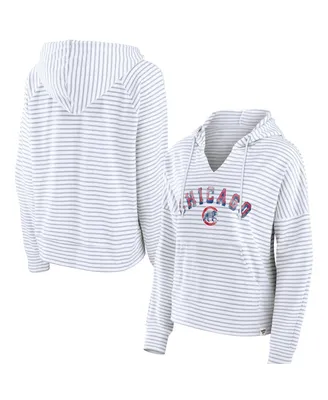 Women's Fanatics White Chicago Cubs Striped Arch Pullover Hoodie