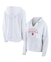 Women's Fanatics White Indiana Hoosiers Striped Notch Neck Pullover Hoodie