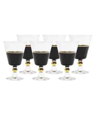 Black Water Glasses with Trim and Stem, Set of 6