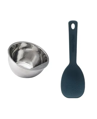 Helen's Asian Kitchen Rice Kit with Stainless Steel Japanese Rice Washing Bowl and Silicone Never Stick Rice Paddle