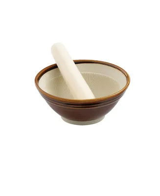 Helen's Asian Kitchen Suribachi Set, Ceramic Mortar Bowl with Maple Wood Pestle