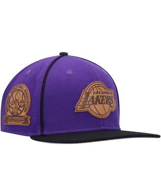 Men's Pro Standard Purple, Black Los Angeles Lakers Heritage Leather Patch Snapback Hat