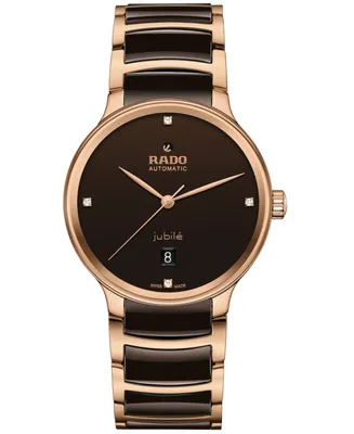 Rado Unisex Swiss Automatic Centrix Diamond (1/20 ct. t.w.) Brown High-Tech Ceramic & Rose Gold Pvd Bracelet Watch 39mm