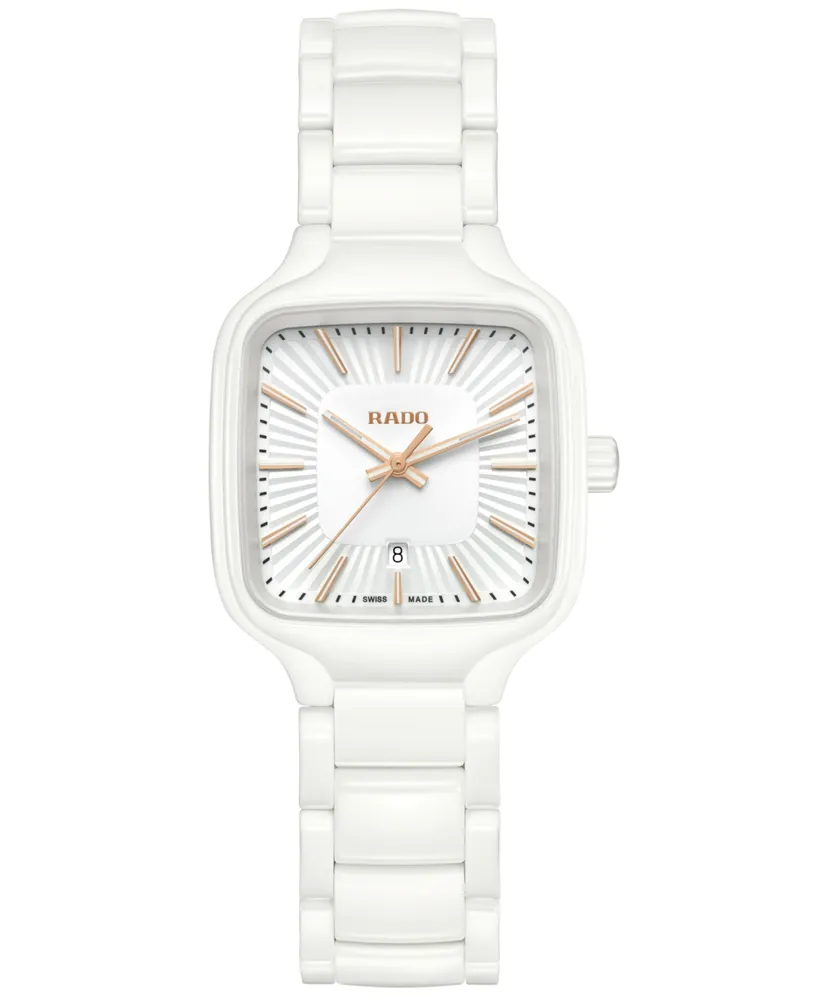 Rado Women's Swiss True Square White High-Tech Ceramic Bracelet Watch 29mm