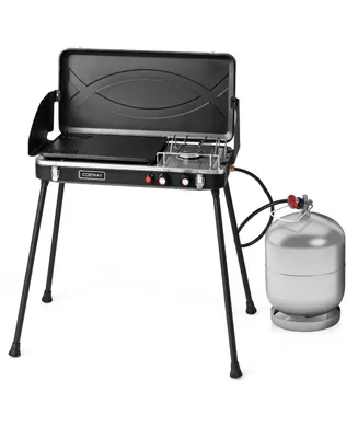 Costway 2-in-1 Propane Grill 2 Burner Camping Gas Stove Portable
