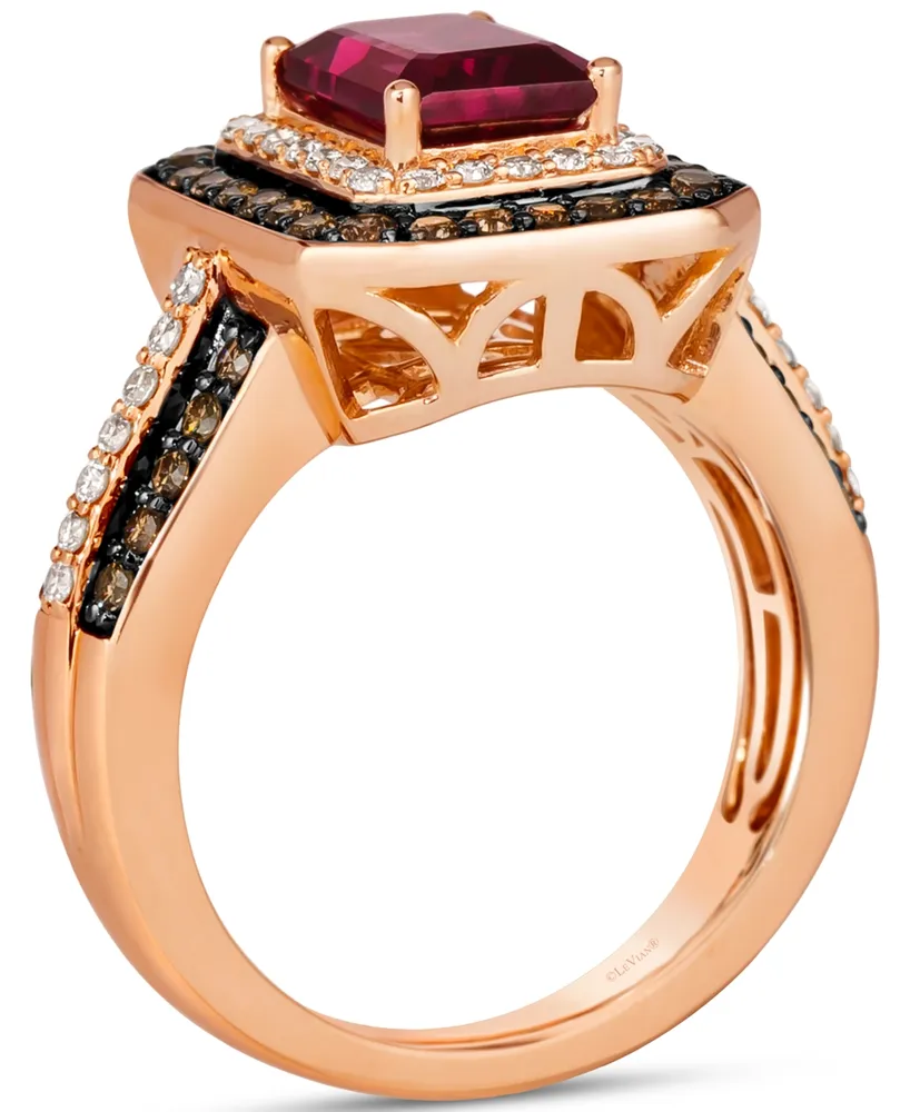 Le Vian Raspberry Rhodolite (1-7/8 ct. t.w.) & Diamond (7/8 ct. t.w.) Double Halo Ring in 14k Rose Gold