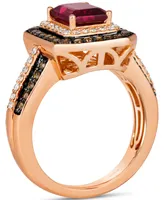 Le Vian Raspberry Rhodolite (1-7/8 ct. t.w.) & Diamond (7/8 ct. t.w.) Double Halo Ring in 14k Rose Gold