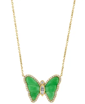 Effy Dyed Jade & Diamond (1/4 ct. t.w.) Butterfly 18" Pendant Necklace in 14k Gold