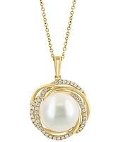 Effy Freshwater Pearl (13mm) & Diamond (1/3 ct. t.w.) Spiral Halo 16" Pendant Necklace in 14k Gold