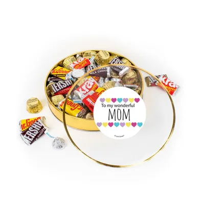 Mother's Day Candy Gift Tin - Plastic Tin with Chocolate Hershey's Kisses, Hershey's Miniatures & Reese's Peanut Butter Cups