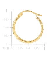 Wide Width Patterned Small Hoop Earrings in 10k Gold, 1"