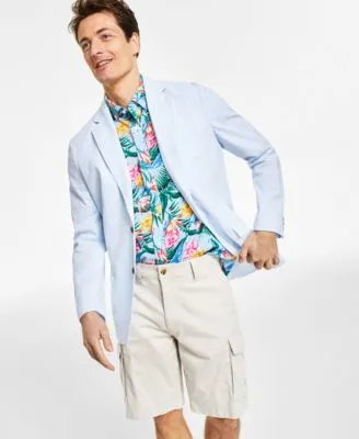 Club Room Mens Seersucker Blazer Tropical Print Shirt Cargo Shorts Separates Created For Macys