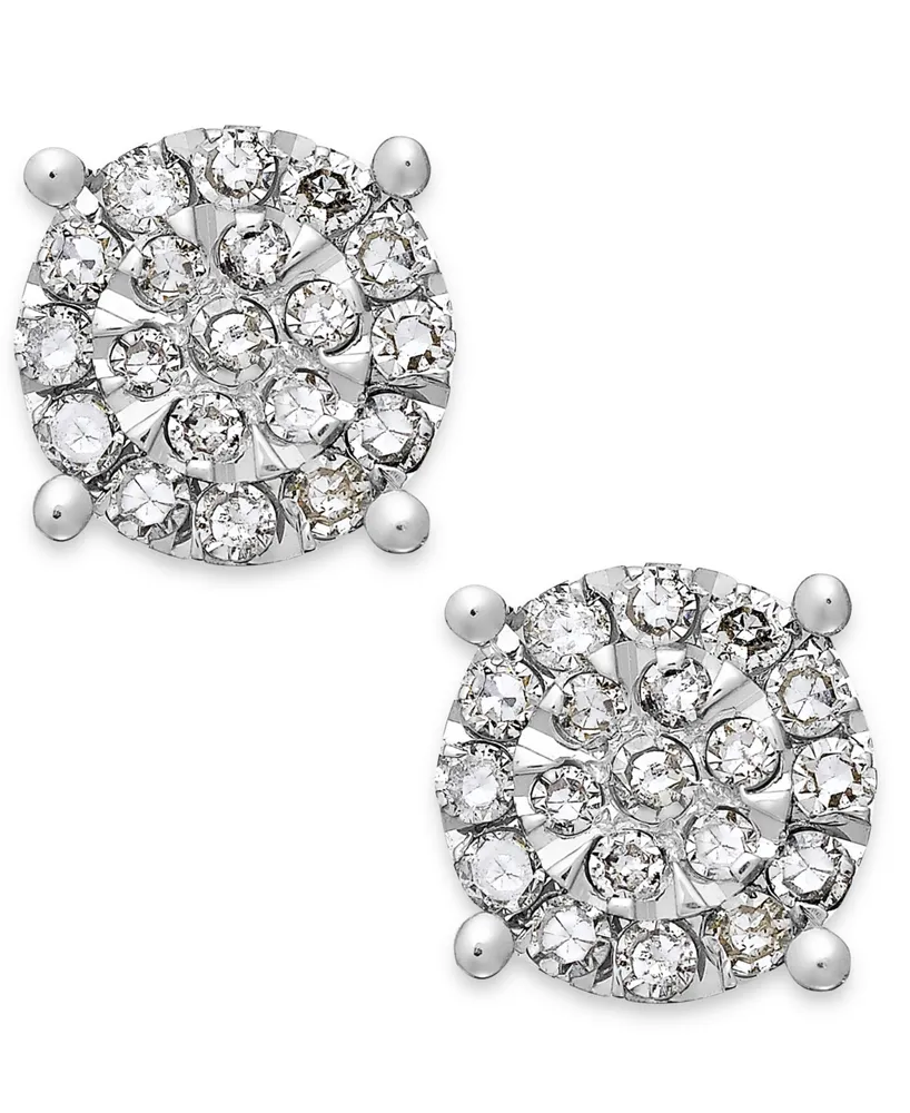 Diamond Square Cluster Stud Earrings (1/2 Ct. t.w.) in Sterling Silver - Sterling Silver