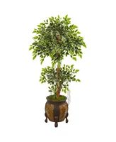 Nearly Natural 59" Variegated Ficus Artificial Tree in Decorative Planter