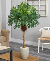 Nearly Natural 63" Robellini Palm Artificial Tree in Sandstone Planter
