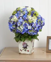 Nearly Natural Mixed Hydrangea w/Floral Planter
