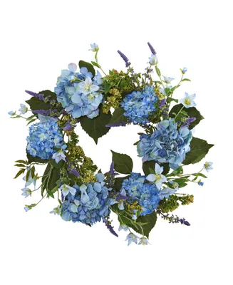 Nearly Natural 24" Hydrangea Blue Wreath