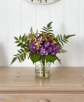 Nearly Natural 14" Hydrangea and Berry Artificial Arrangement