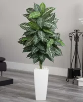 Nearly Natural 4' Zebra Artificial Plant in White Tower Planter