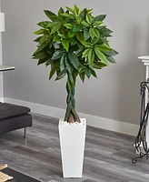 Nearly Natural 5.5' Money Artificial Tree in White Tower Planter - Real Touch