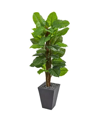 Nearly Natural 5' Large Leaf Philodendron Artificial Plant in Slate Planter - Real Touch