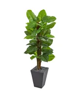 Nearly Natural 5' Large Leaf Philodendron Artificial Plant in Slate Planter - Real Touch