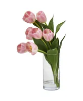 Nearly Natural Tulip Artificial Arrangement Cylinder Vase