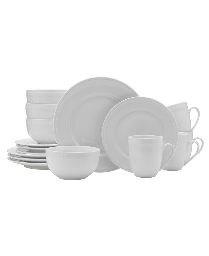 Fitz and Floyd Everyday Whiteware Beaded 16 Piece Dinnerware Set, Service for 4