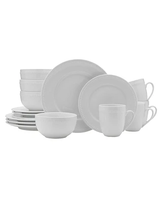 Fitz and Floyd Everyday Whiteware Beaded 16 Piece Dinnerware Set, Service for 4