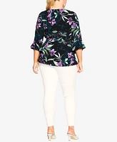 City Chic Women's Astrid Print Flutter Sleeve Top