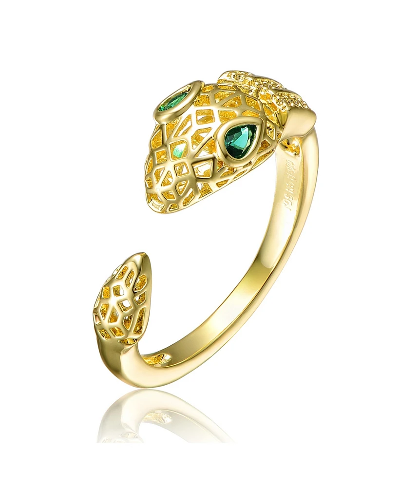 Ra 14K Gold Plated Green Cubic Zirconia Modern Ring