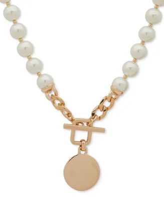 Anne Klein Gold-Tone Disc Imitation Pearl Beaded 16" Pendant Necklace