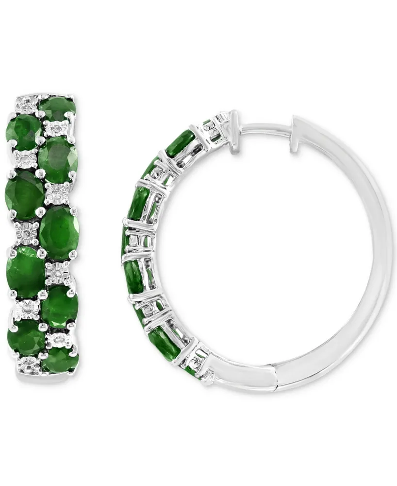 Effy Emerald & Diamond Small Earrings Sterling Silver (Also available Sapphire and Ruby)