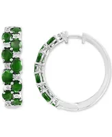 Effy Emerald & Diamond Small Earrings Sterling Silver (Also available Sapphire and Ruby)