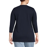 Lands' End Women's Plus 3/4 Sleeve Cotton Supima Crewneck Tunic