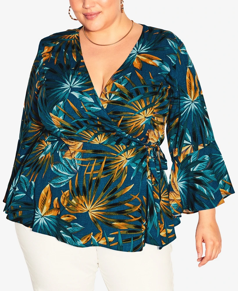 City Chic Women's Island Print Wrap Top