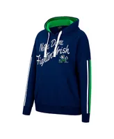 Women's Colosseum Navy Notre Dame Fighting Irish Serena Oversized Sleeve Striping Pullover Hoodie