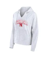 Women's Fanatics White Nebraska Huskers Striped Notch Neck Pullover Hoodie