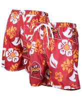 Men's Wes & Willy Maroon Virginia Tech Hokies Floral Volley Logo Swim Trunks