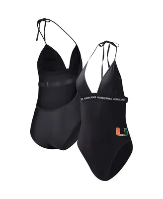 Women's G-iii 4Her by Carl Banks Black Miami Hurricanes Full Count One-Piece Swimsuit