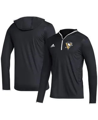 Men's adidas Black Pittsburgh Penguins Team Long Sleeve Quarter-Zip Hoodie T-shirt