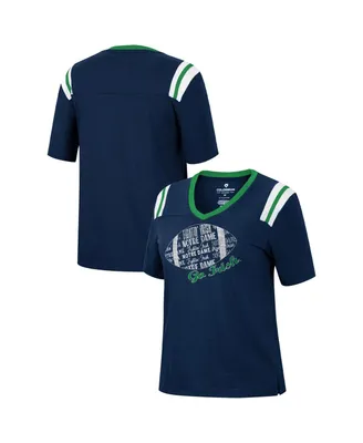 Women's Colosseum Heathered Navy Notre Dame Fighting Irish 15 Min Early Football V-Neck T-shirt