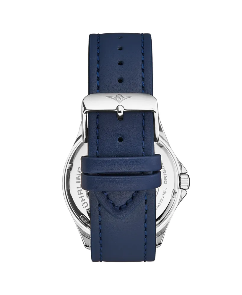 Stuhrling Men's Aviator Blue Leather , Blue Dial , 51mm Round Watch