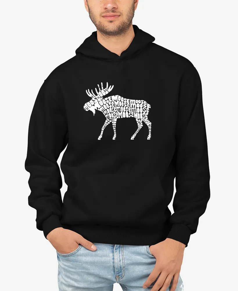 La Pop Art Men's Moose Word Long Sleeve Hooded Sweatshirt