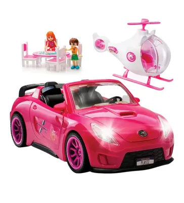 Doll Car Set Of 10 - Convertible Pink Toy Car For Dolls With Lights And Sounds