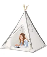 Teepee Tent For Kids With Mat - Natural Cotton Canvas With Wood Poles & Carry Case