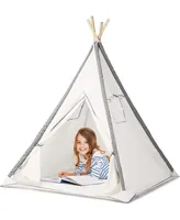 Play22usa Teepee Tent For Kids With Mat - Natural Cotton Canvas With Wood Poles & Carry Case